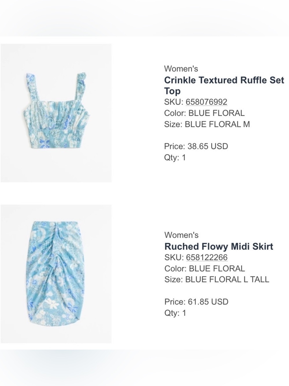 Abercrombie & Fitch Blue Floral Two-Piece Skirt Set